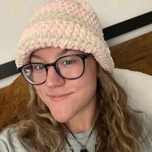Chic Pink and Cream Knit Hat